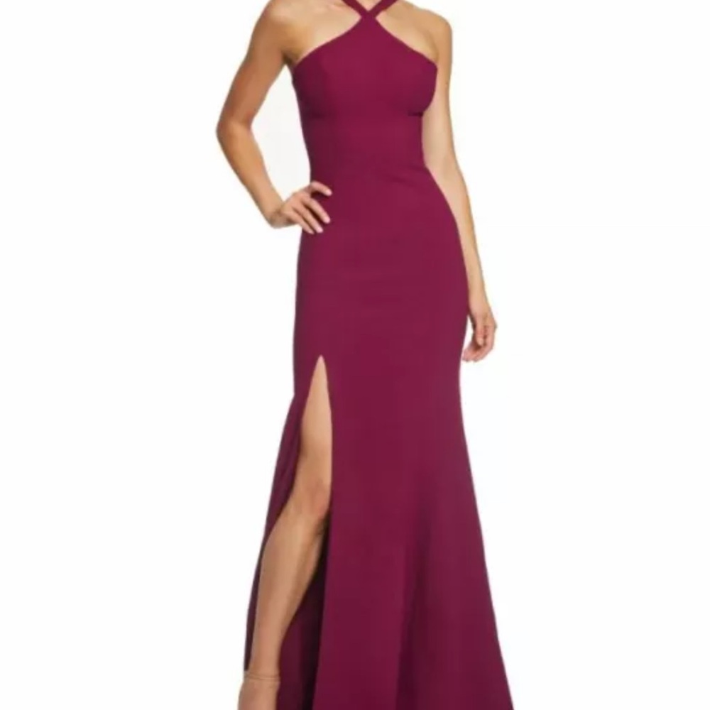 Bloomingdale’s strapless sleeveless dress with a high slit